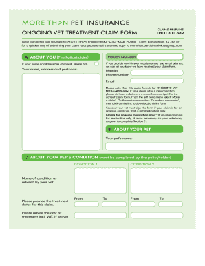 Pet Insurance Ongoing Vet Treatment Claim Form