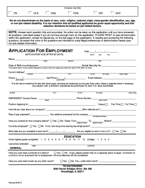 TDI Nationwide Employment Application