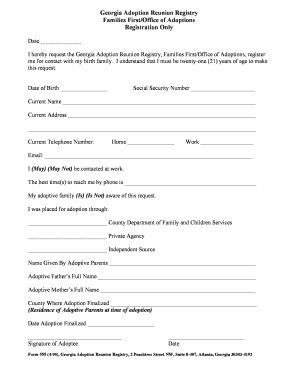 Georgia Adoption Reunion Registry Form