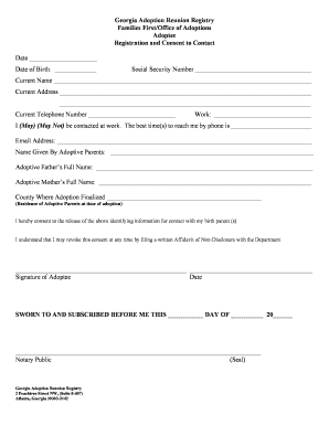 Georgia Adoption Reunion Registry Registration Form