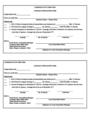 Louisiana State USBC WBA Average Verification Form