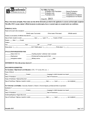 Academic Evaluation Services Application Form