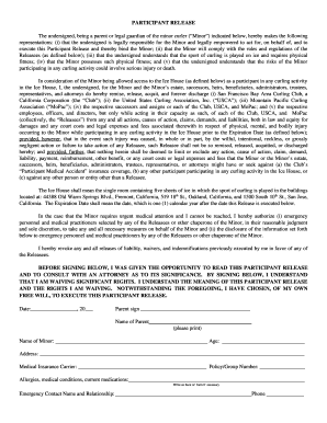 Participant Release for Minor Curling