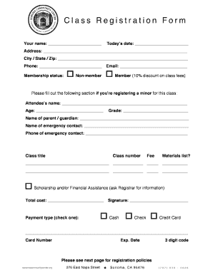 Sonoma Community Center Class Registration Form