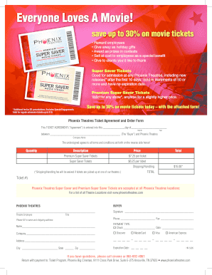 Phoenix Theatres Ticket Agreement and Order Form