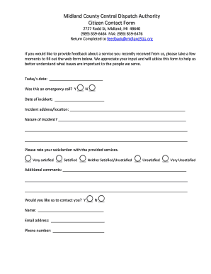 Midland County Central Dispatch Authority Feedback Form