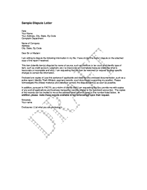Sample Dispute Letter