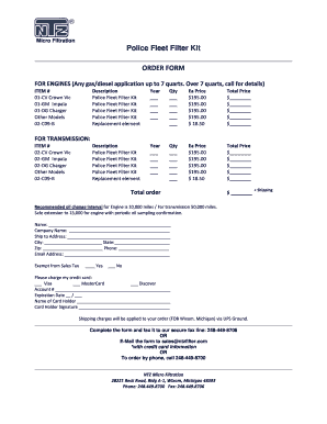 Police Fleet Filter Kit Order Form