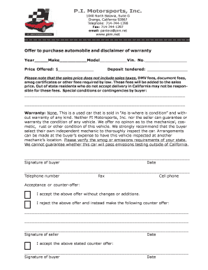 Offer to Purchase Automobile and Disclaimer of Warranty