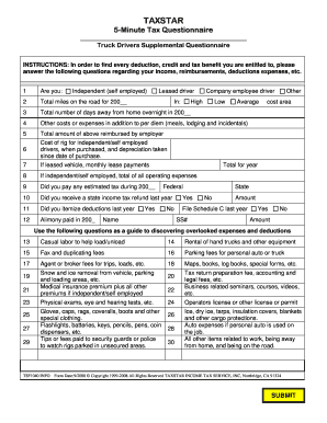 Truck Drivers Supplemental Tax Questionnaire