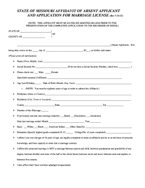 Missouri Affidavit of Absent Applicant and Marriage License Application