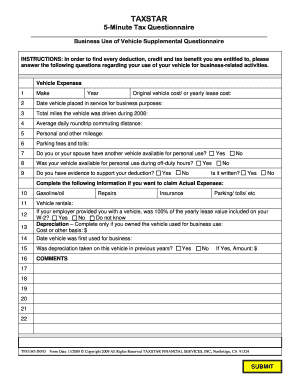 Business Vehicle Expense Tax Questionnaire