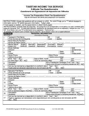 Income Tax Preparation Client Tax Questionnaire