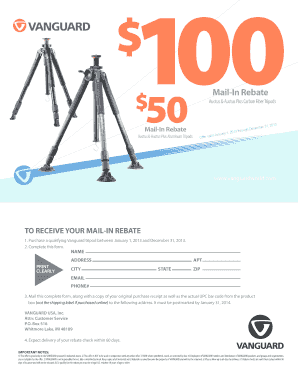 Vanguard Tripod Mail-In Rebate Form