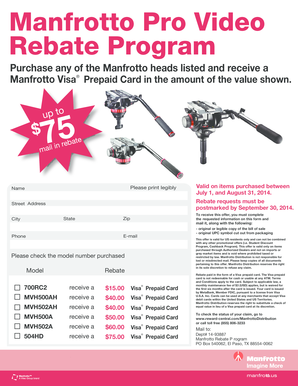 Manfrotto Pro Video Rebate Form