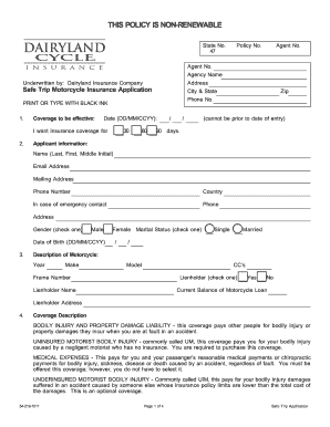 Safe Trip Motorcycle Insurance Application