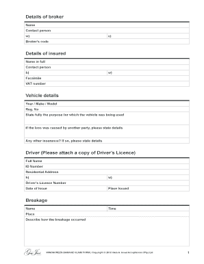Windscreen Damage Claim Form