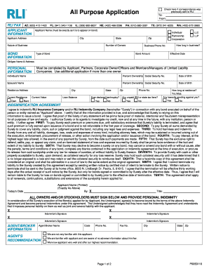 All Purpose Application for Surety Bond