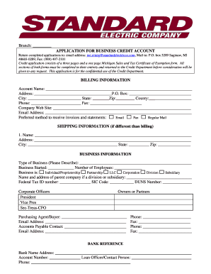 Michigan Business Credit Application