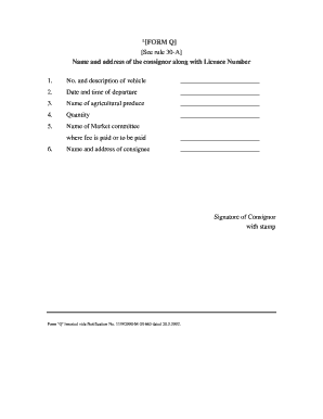 Form Q Agricultural Produce Consignment Note