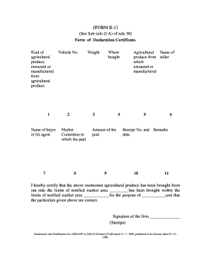 Declaration Certificate for Agricultural Produce