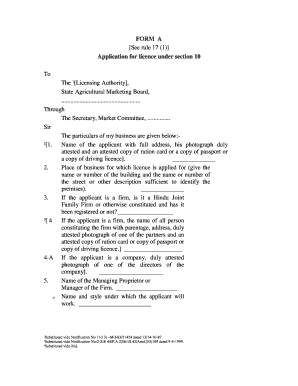 Application for Licence under Section 10