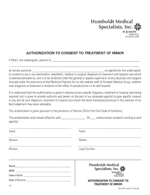 Authorization to Consent to Treatment of Minor