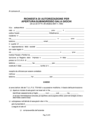 Richiesta di autorizzazione per apertura/subingresso sala giochi