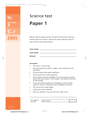 KS3 Science Test Paper 1