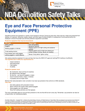 Eye and Face PPE Safety Form