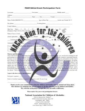 TEAM NACoA Event Participation Form