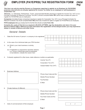 Employer PAYE/PRSI Tax Registration Form
