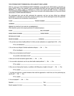 Volunteer Health Liability Waiver