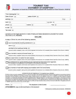 Rimini Tourist Tax Exemption Statement