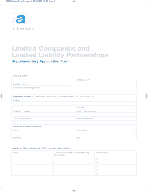 Limited Company LLP Supplementary Application Form