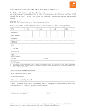GTBank UK Debit Card Application Form - Corporate