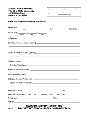 Allergen Immunotherapy Form