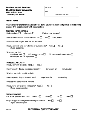 Student Health Services The Ohio State University Last Name First MI MRN 1875 Millikin Road Columbus, OH 43210 (place patient label here) Patient Name Please answer the following questions - shc osu