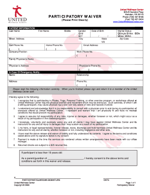 United Wellness Center Participatory Waiver