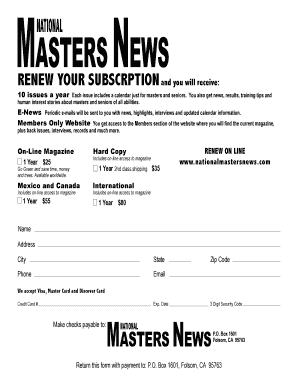 National Masters News Subscription Renewal Form