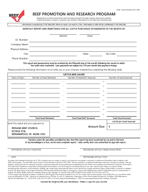 Beef Promotion Monthly Report and Remittance Form