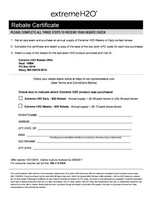 Extreme H2O Contact Lens Rebate Certificate