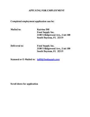 Food Supply Inc Employment Application
