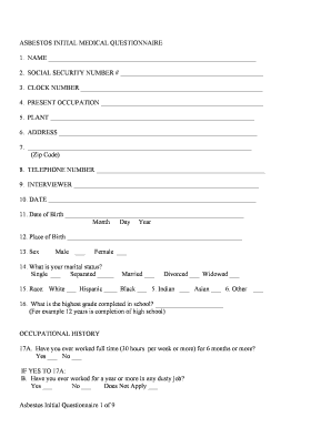 Asbestos Initial Medical Questionnaire