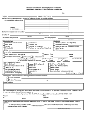 Standard Screen Actors Guild Employment Contract for Extras in TV Commercials