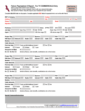 Falcon Paymasters TV Commercials E-Report Form