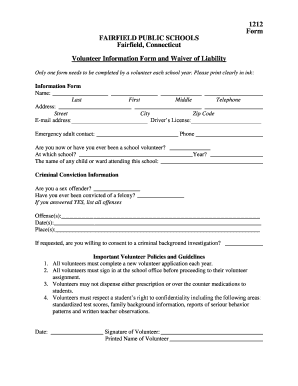 Volunteer Information Form and Waiver of Liability