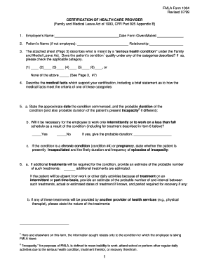 FMLA Form 1004 Certification of Health Care Provider