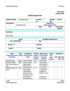 UK MOD Risk Assessment Form