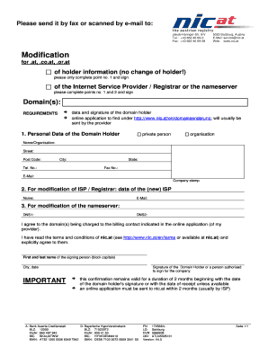 Domain Holder Information Modification Form